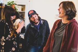 Jesse Elliott (vocals/guitar), Lindsay Giles (keys/vocals) and Natalie Tate (guitar/vocals) share a laugh before one last practice at Leon, the band’s rehearsal space/art gallery, prior to the big show. 